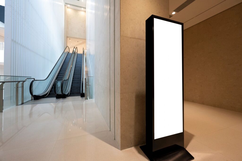 Modern Office Interior with Illuminated Signboard