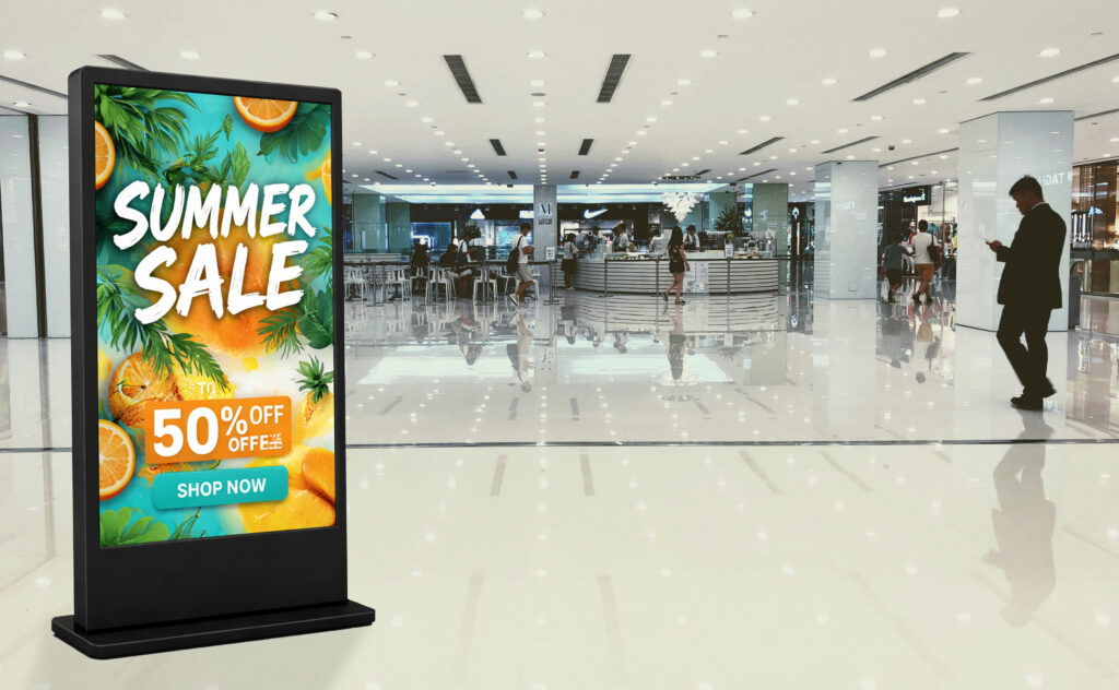 digital sign in a mall hallway